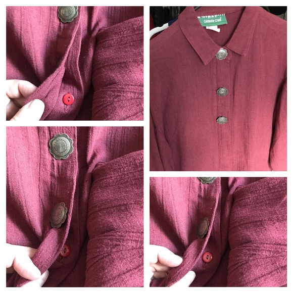 Vintage Coldwater Creek Shirt Blouse M Western silver button up Red linen blend - Picture 7 of 8